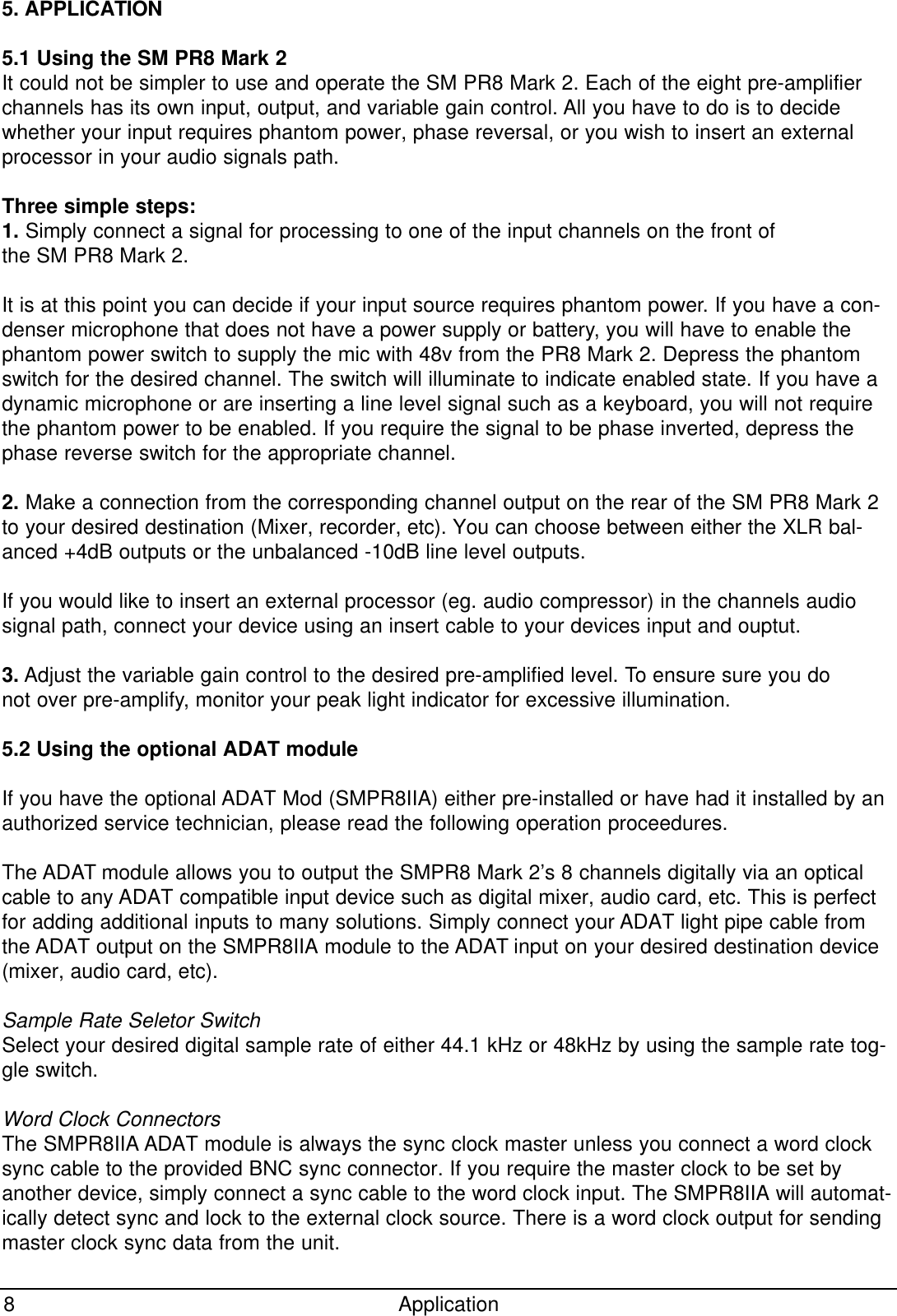 Page 8 of 12 - PR8_mk2_man SM Pro Audio PR8MK2 Operating Manual (English) Pr8mkii