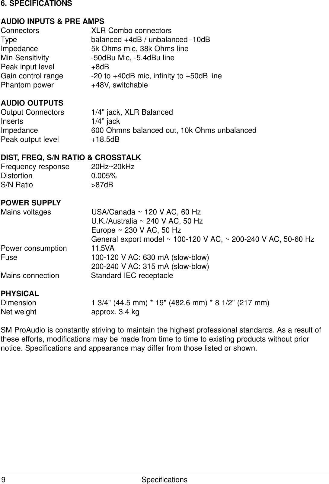 Page 9 of 12 - PR8_mk2_man SM Pro Audio PR8MK2 Operating Manual (English) Pr8mkii