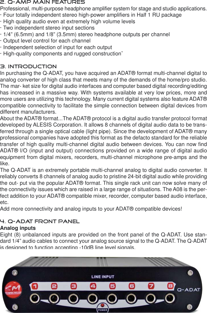 Sm Pro Audio Q Adat Operating Manual English Adatmanual Eng