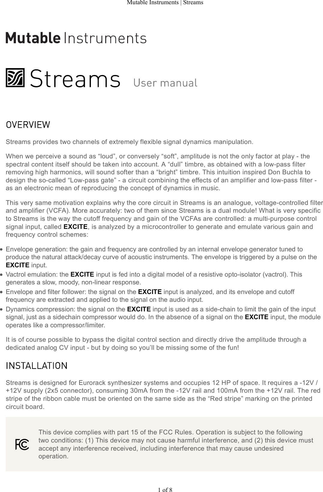 Page 1 of 8 - Mutable Instruments | Streams User Manual