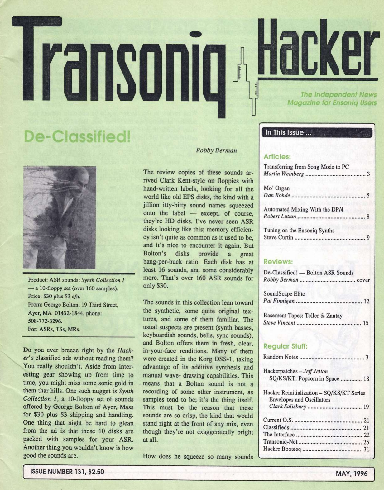 Ensoniq Corporation Transoniq Hacker Archive Issue #131 Th 131