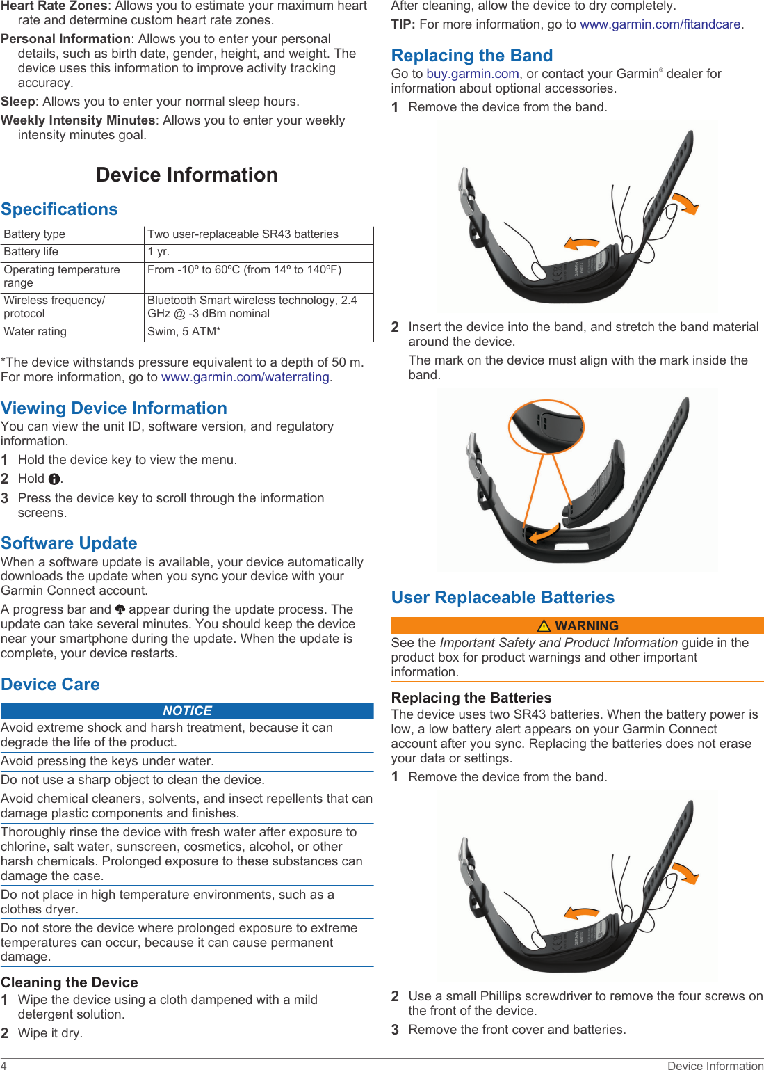 Page 8 of 12 - Vivofit 4 - Owner’s Manual OM EN