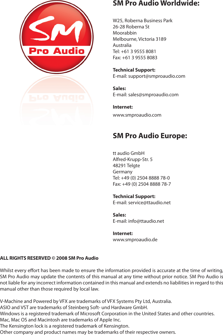 Page 8 of 8 - SM Pro Audio V-Machine Quick Start Guide V1.0 Vmachine Quickstart