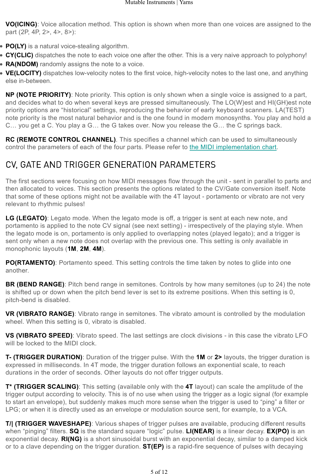 Page 5 of 12 - Mutable Instruments | Yarns User Manual