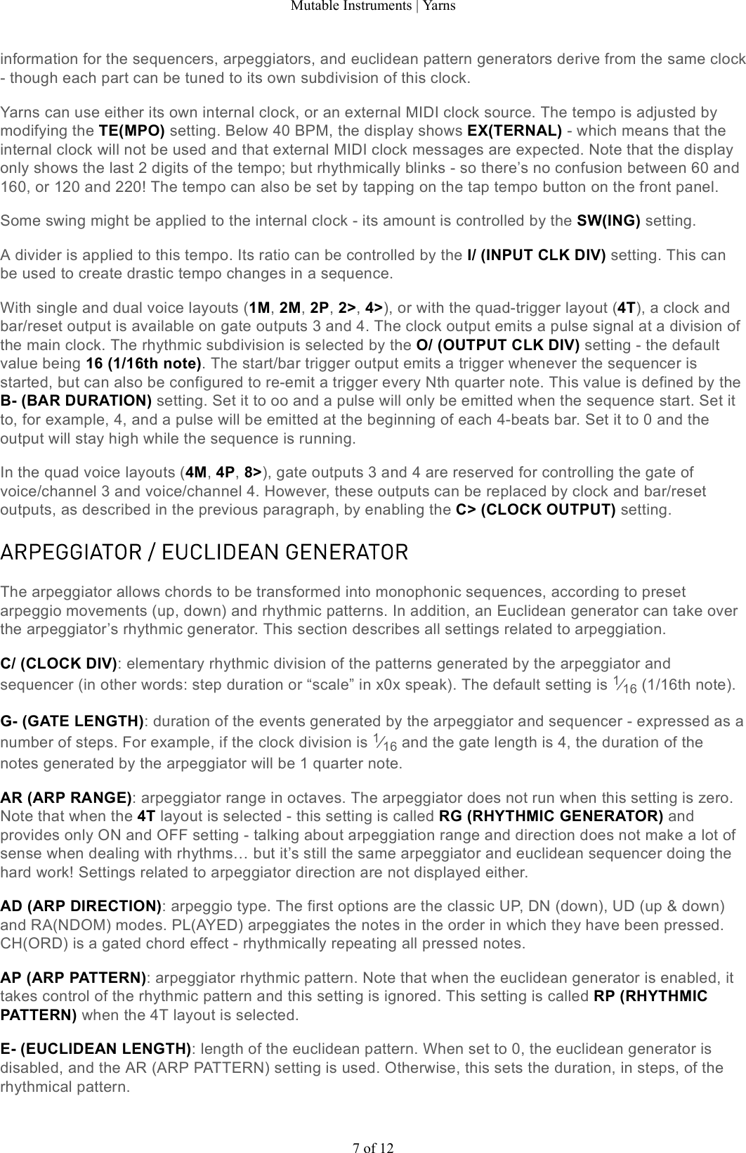 Page 7 of 12 - Mutable Instruments | Yarns User Manual