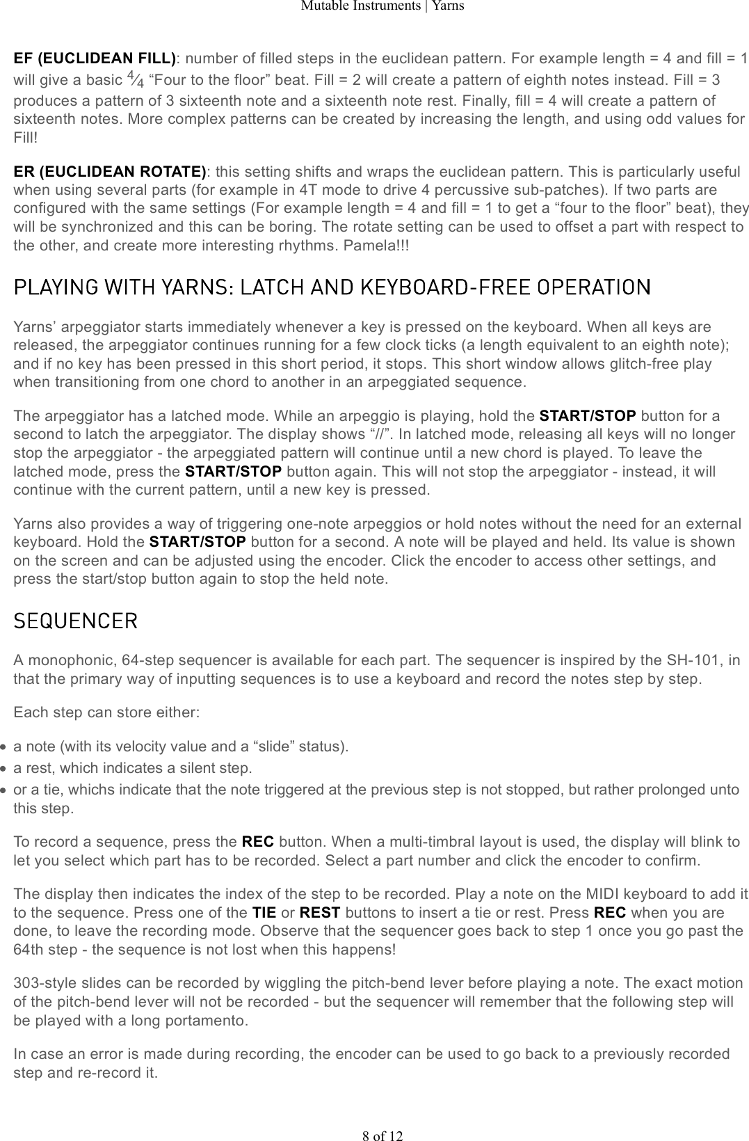 Page 8 of 12 - Mutable Instruments | Yarns User Manual