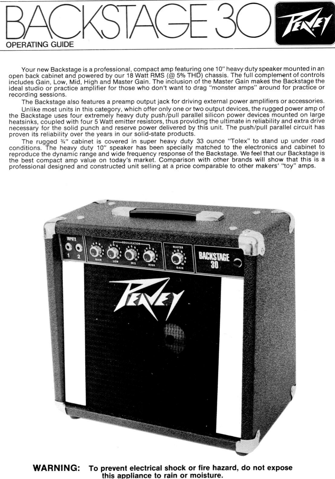 Page 1 of 2 - Peavey Peavey-Backstage-30-Users-Manual-  Peavey-backstage-30-users-manual