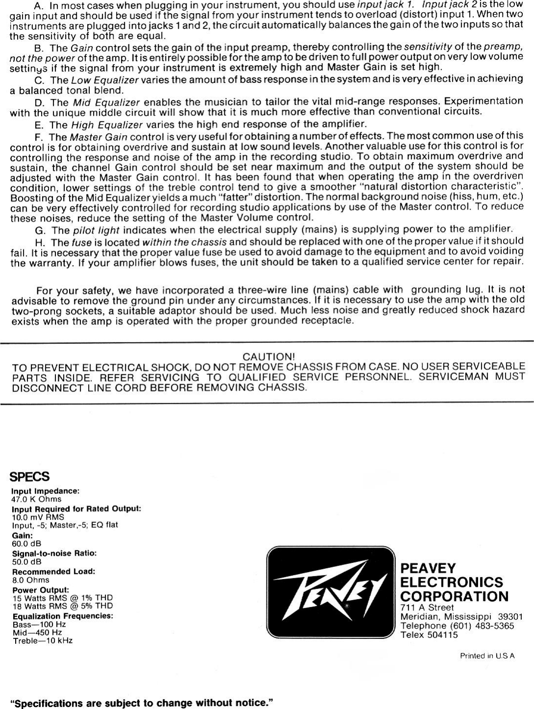 Page 2 of 2 - Peavey Peavey-Backstage-30-Users-Manual-  Peavey-backstage-30-users-manual