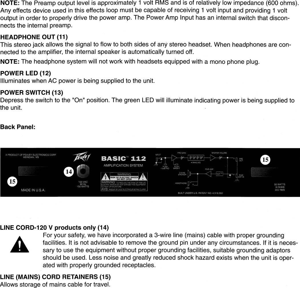 Page 4 of 9 - Peavey Peavey-Basic-112-Users-Manual-  Peavey-basic-112-users-manual