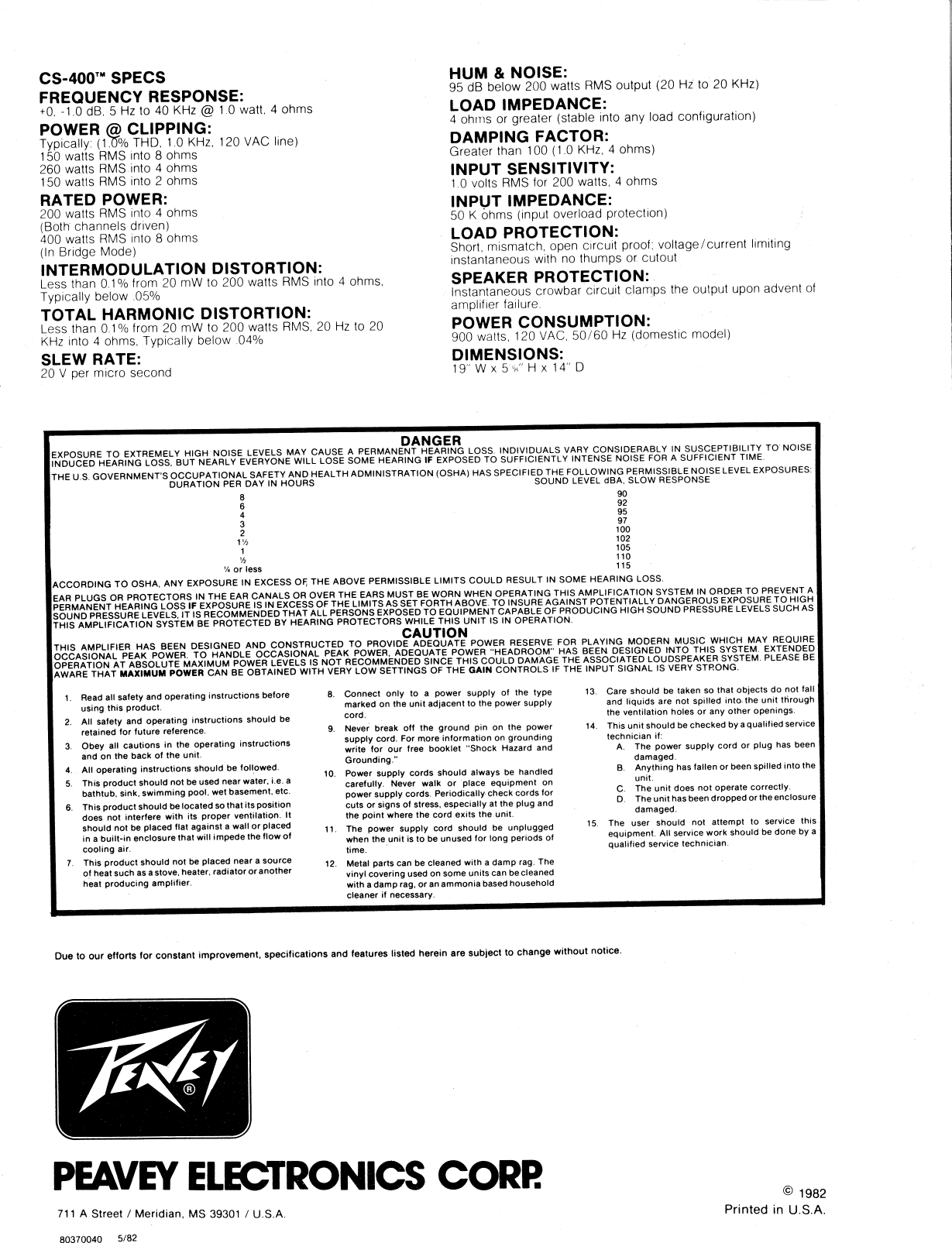 Page 8 of 8 - Peavey Peavey-Cs-400-Users-Manual- CPY  Peavey-cs-400-users-manual