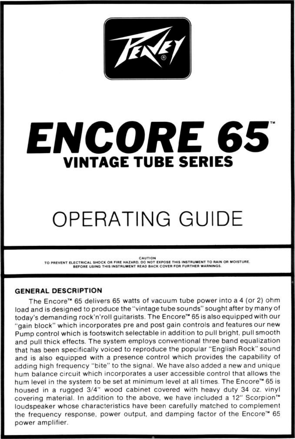 Page 1 of 6 - Peavey Peavey-Encore-65-Users-Manual-  Peavey-encore-65-users-manual