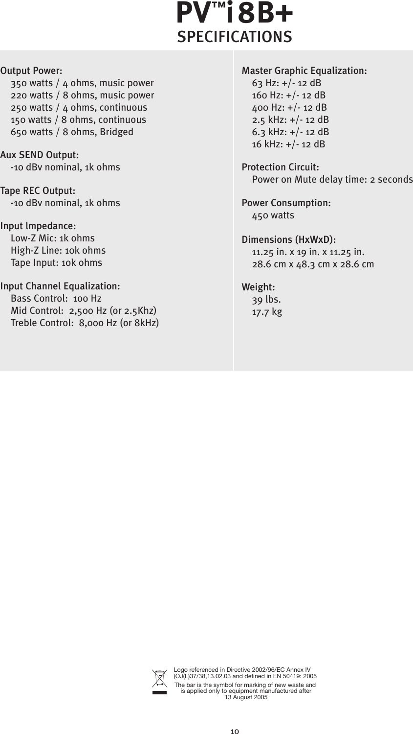 Page 10 of 12 - Peavey Peavey-I8B-Users-Manual-  Peavey-i8b-users-manual