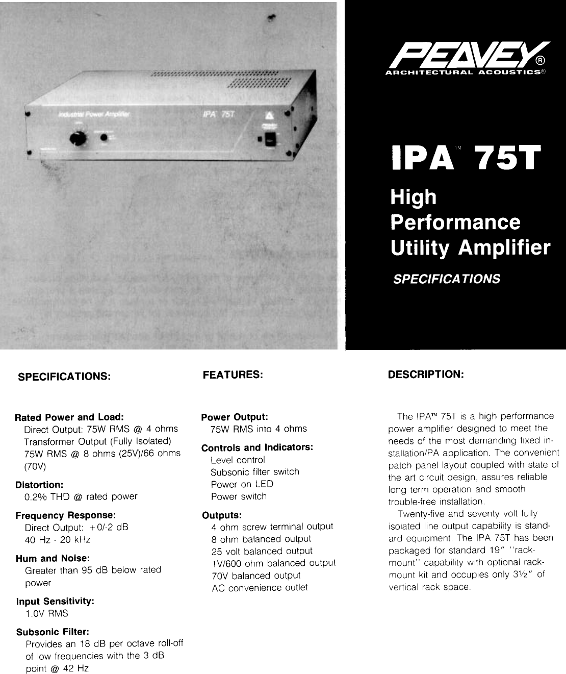 Page 1 of 2 - Peavey Peavey-Ipa-75T-Users-Manual-  Peavey-ipa-75t-users-manual