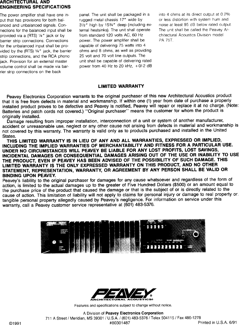 Page 2 of 2 - Peavey Peavey-Ipa-75T-Users-Manual-  Peavey-ipa-75t-users-manual