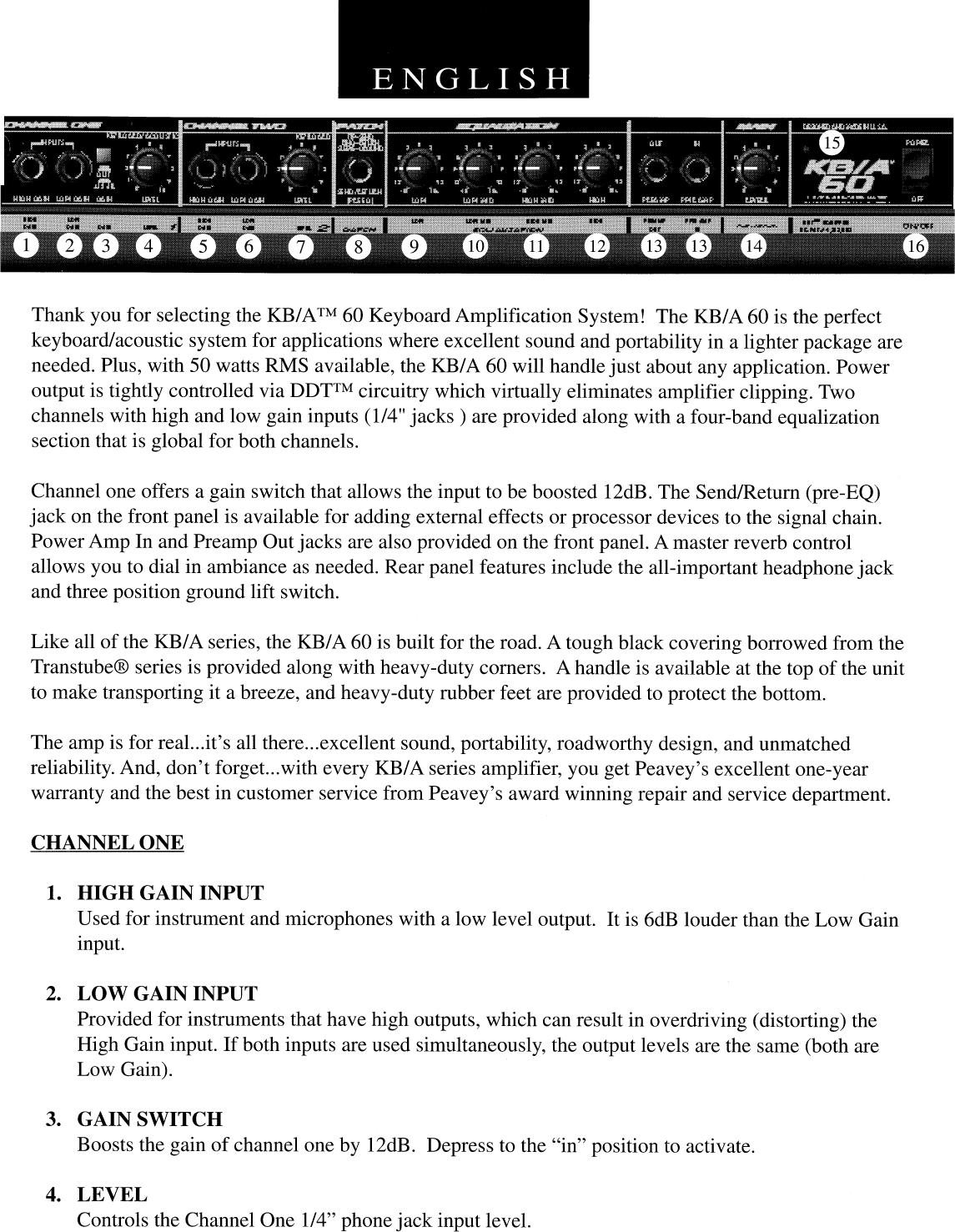 Page 3 of 10 - Peavey Peavey-Kb-A-60-Users-Manual-  Peavey-kb-a-60-users-manual