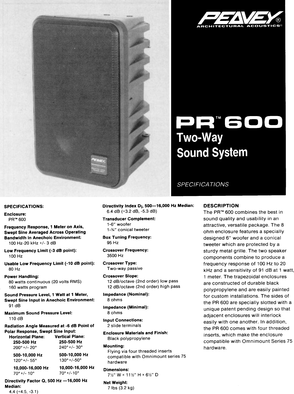 Peavey Pr 600 Users Manual