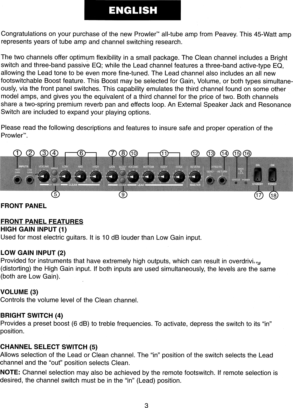 Page 3 of 11 - Peavey Peavey-Prowler-Users-Manual- Peavey-prowler-users-manual
