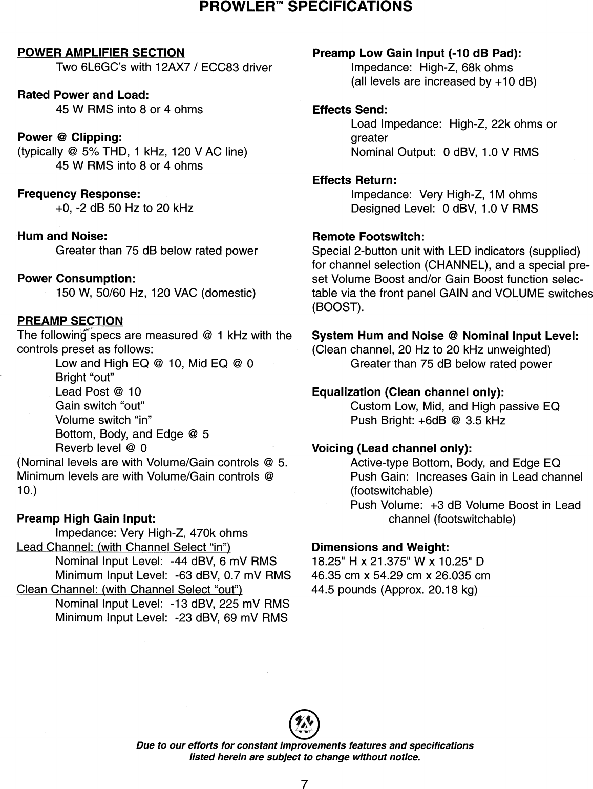 Page 7 of 11 - Peavey Peavey-Prowler-Users-Manual- Peavey-prowler-users-manual
