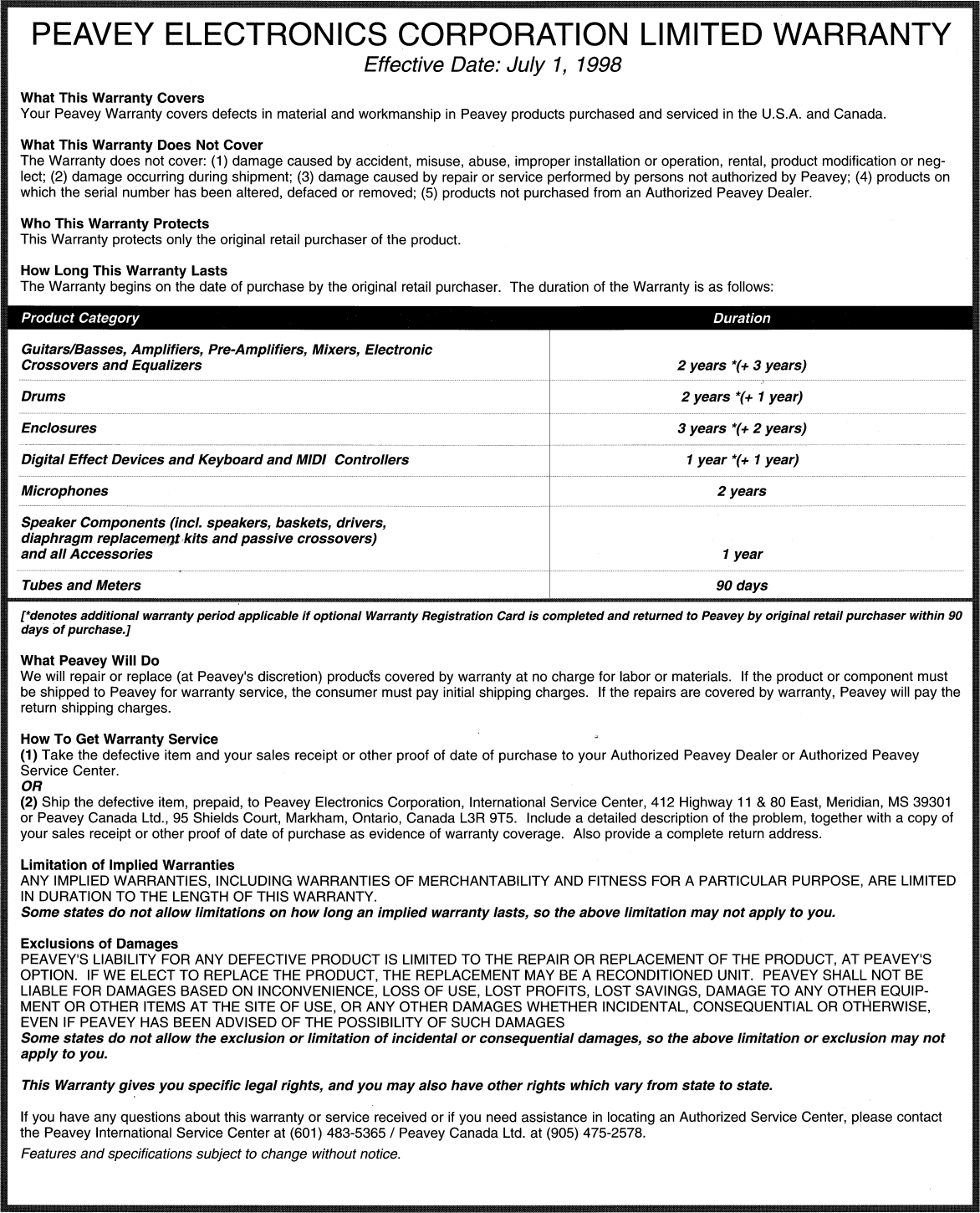 Page 9 of 11 - Peavey Peavey-Prowler-Users-Manual- Peavey-prowler-users-manual