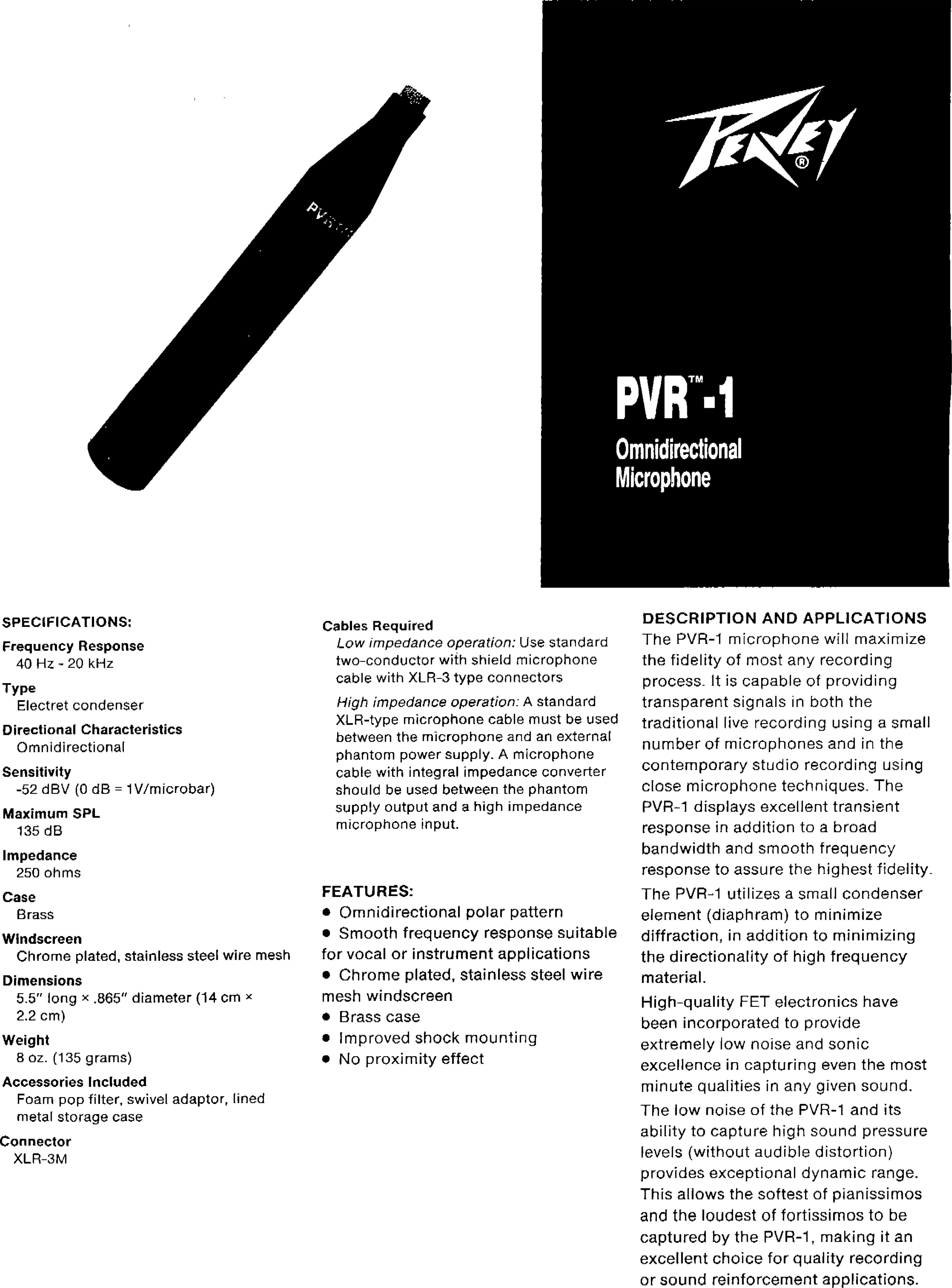 Page 1 of 2 - Peavey Peavey-Pvr-1-Users-Manual-  Peavey-pvr-1-users-manual