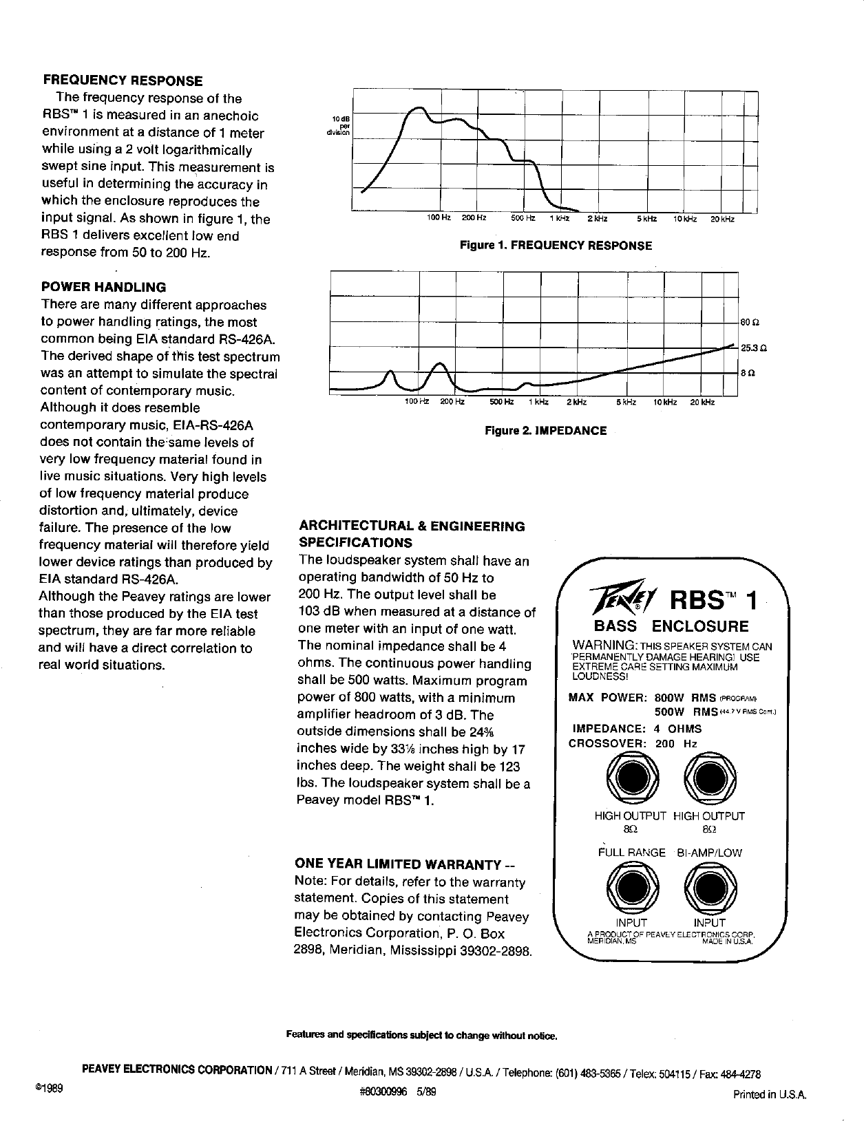 Page 2 of 2 - Peavey Peavey-Rbs-1-Users-Manual-  Peavey-rbs-1-users-manual