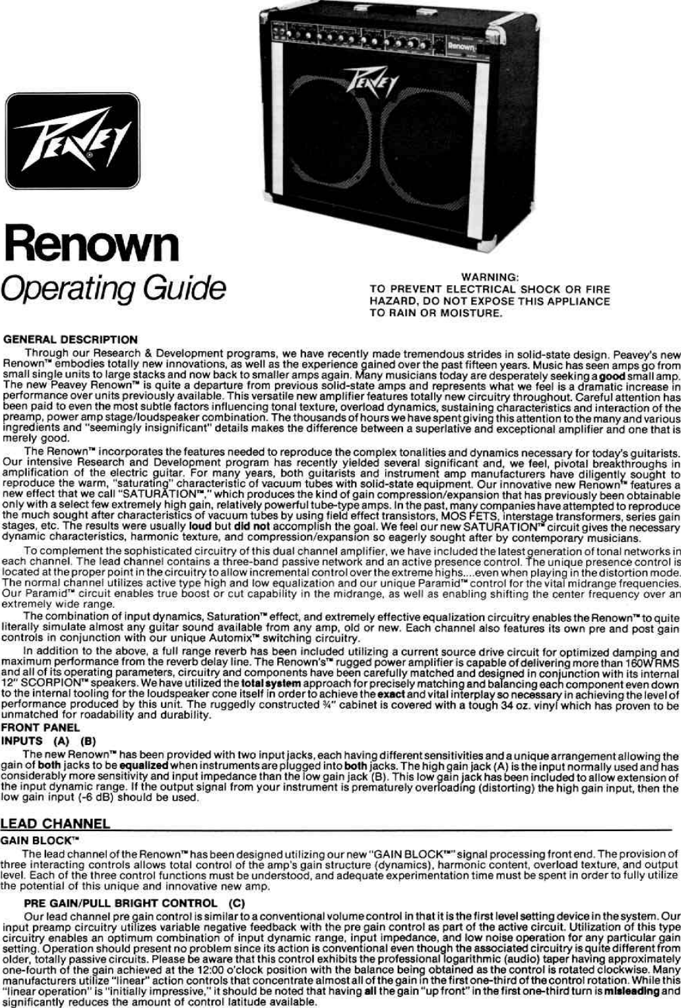Page 1 of 6 - Peavey Peavey-Renown-Users-Manual-  Peavey-renown-users-manual