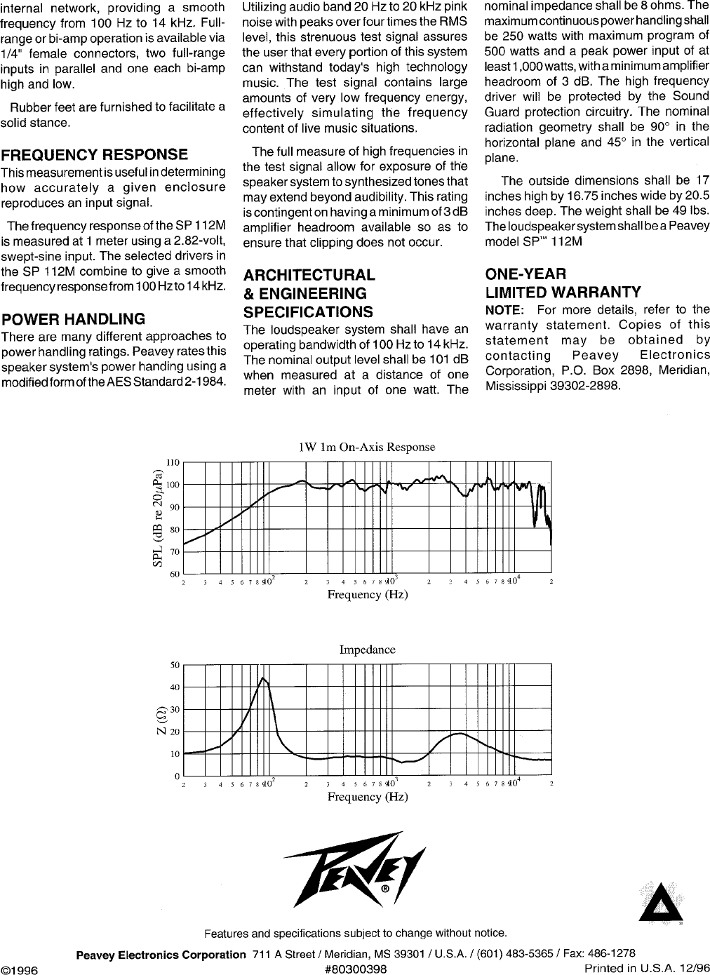 Page 2 of 2 - Peavey Peavey-Sp-112M-Users-Manual- Peavey-sp-112m-users-manual