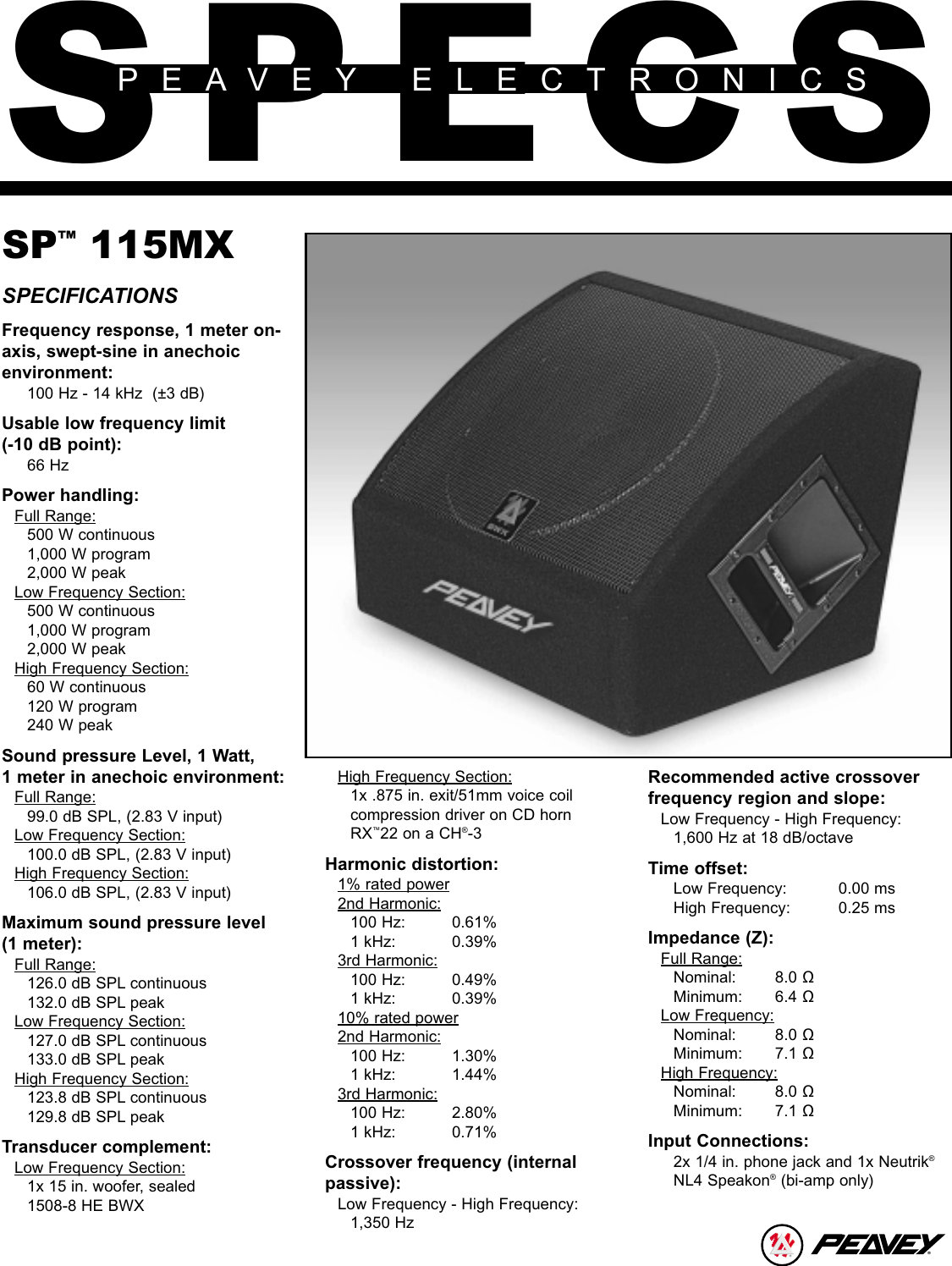 Page 1 of 4 - Peavey Peavey-Sp-115Mx-Users-Manual-  Peavey-sp-115mx-users-manual