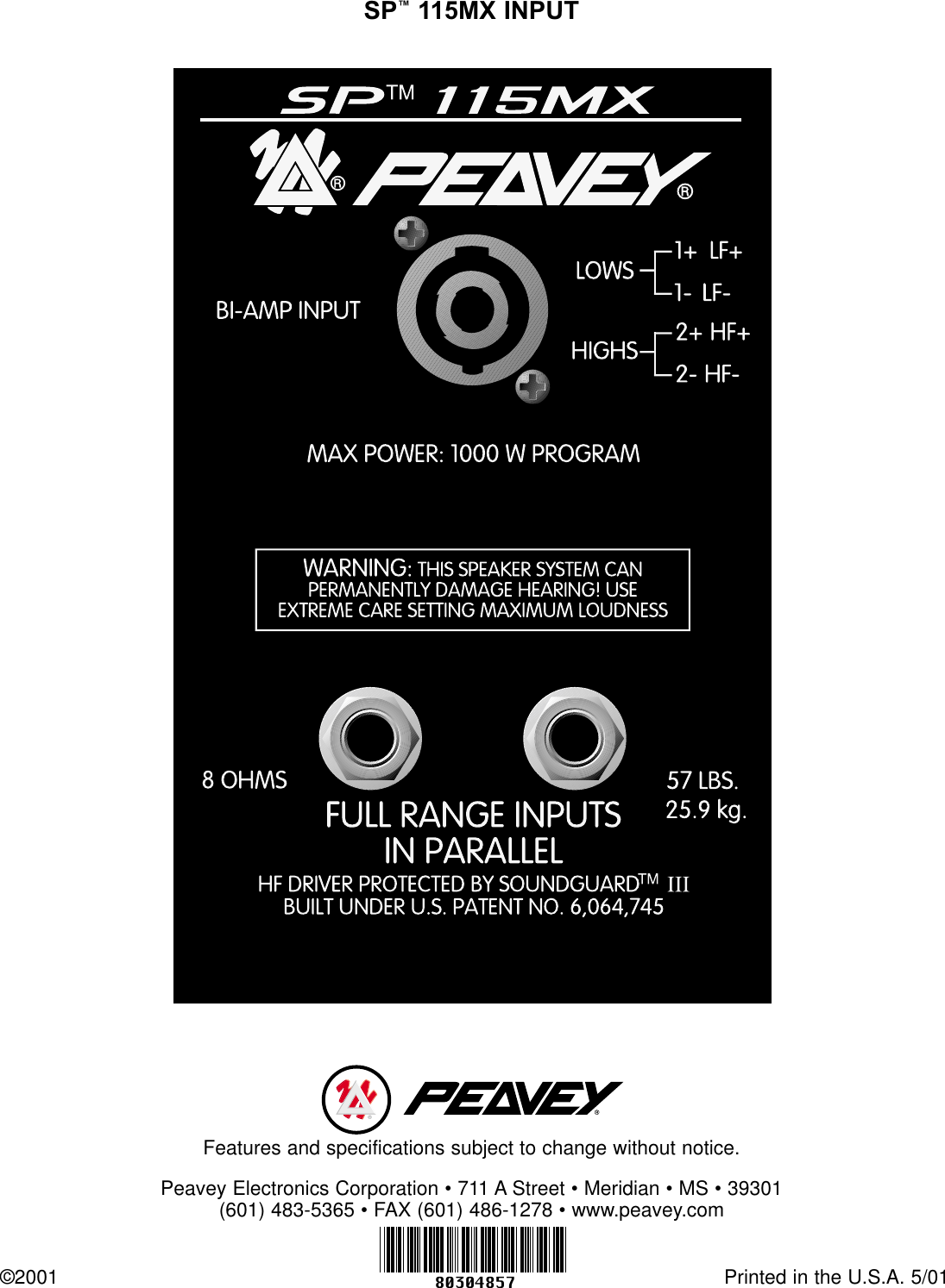 Page 4 of 4 - Peavey Peavey-Sp-115Mx-Users-Manual-  Peavey-sp-115mx-users-manual