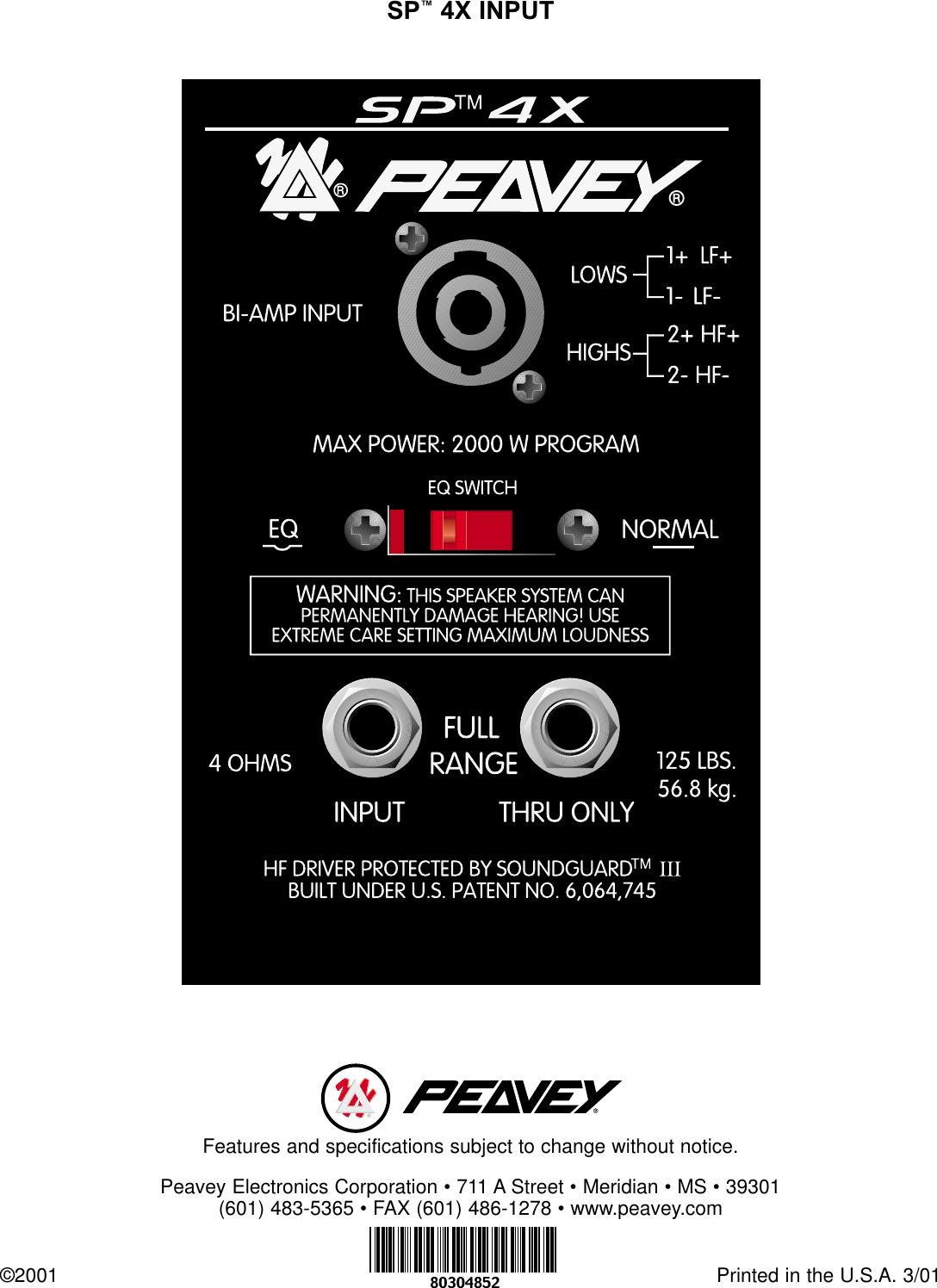 Page 4 of 4 - Peavey Peavey-Sp-4X-Users-Manual-  Peavey-sp-4x-users-manual