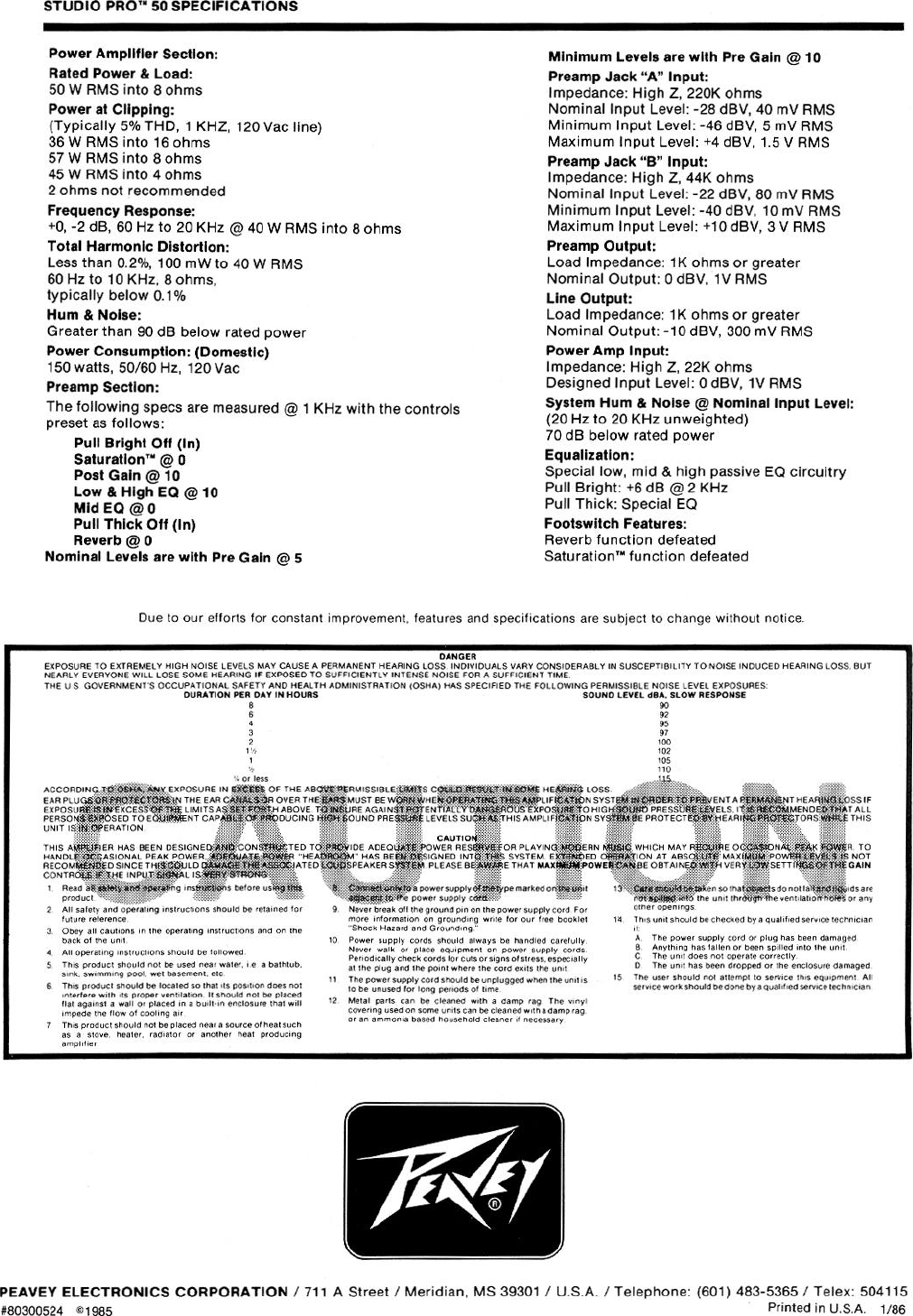 Page 4 of 4 - Peavey Peavey-Studio-Pro-50-Users-Manual-  Peavey-studio-pro-50-users-manual