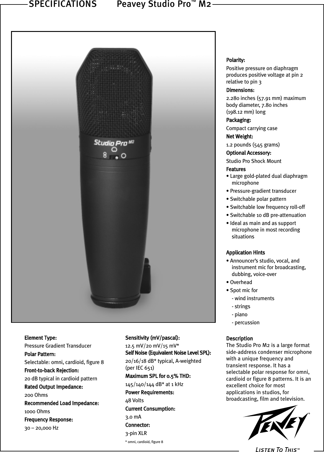 Peavey Studio Pro M2 Users Manual