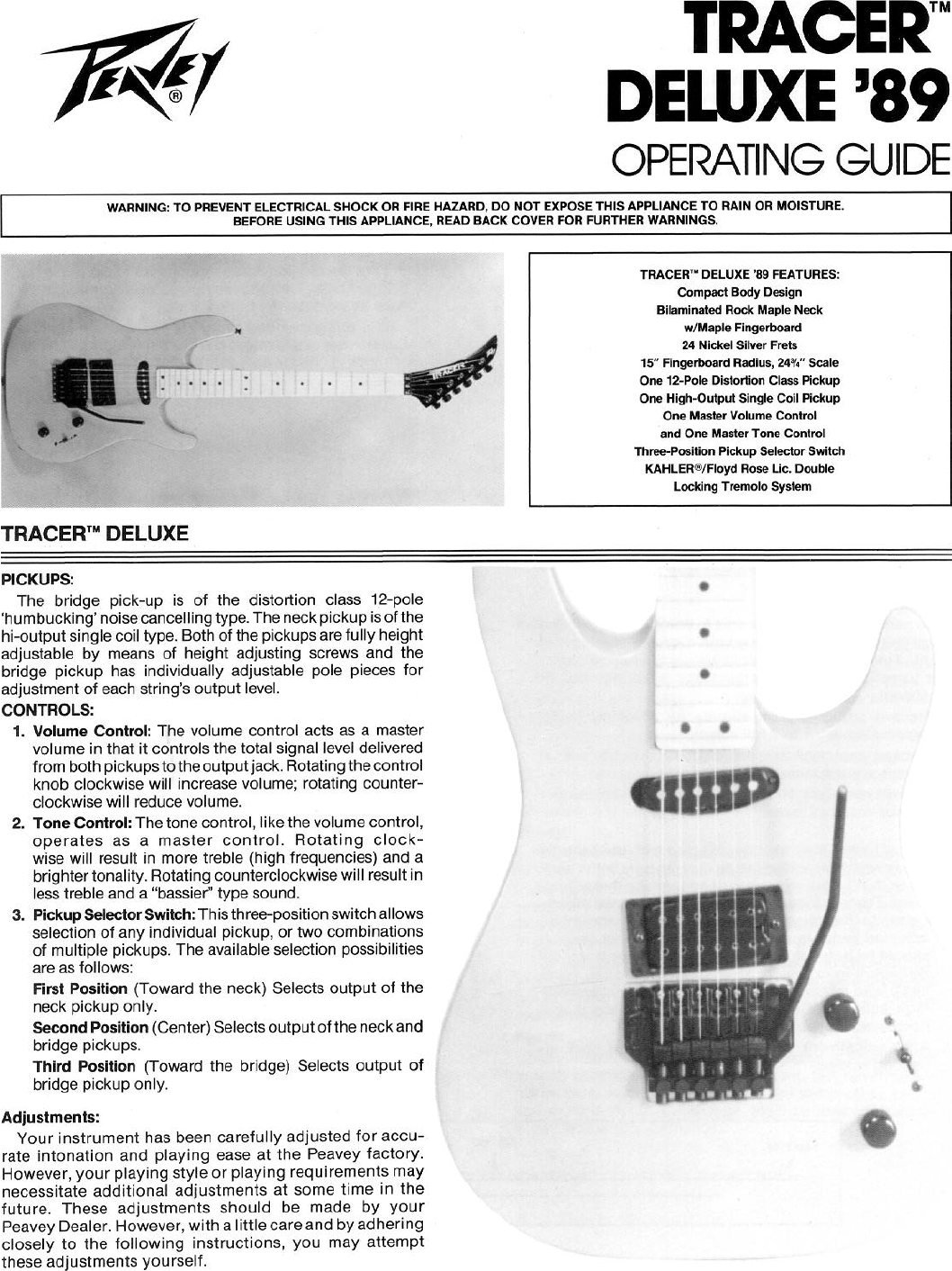 Peavey Tracer Deluxe 89 Users Manual