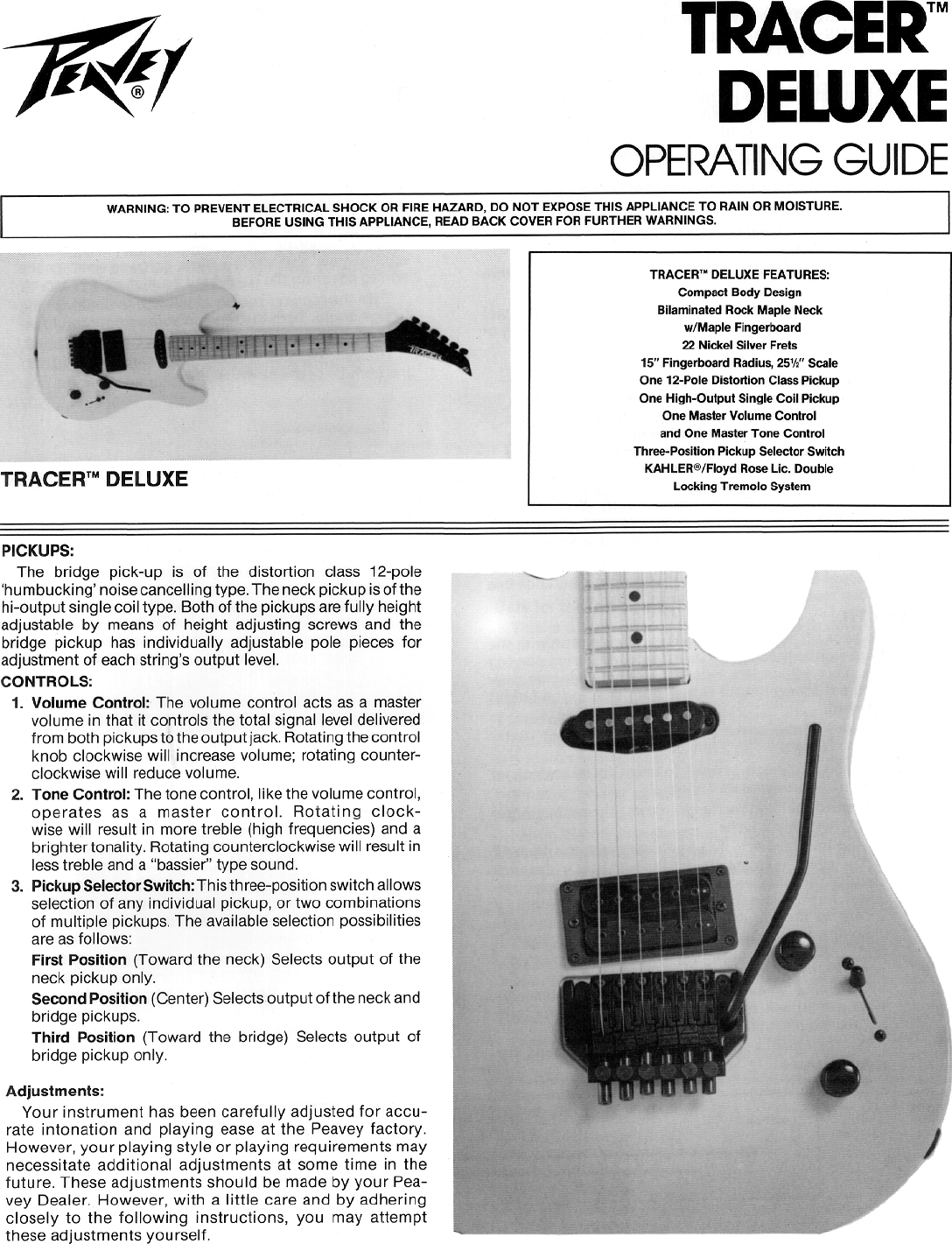 Page 1 of 4 - Peavey Peavey-Tracer-Deluxe-Users-Manual-  Peavey-tracer-deluxe-users-manual