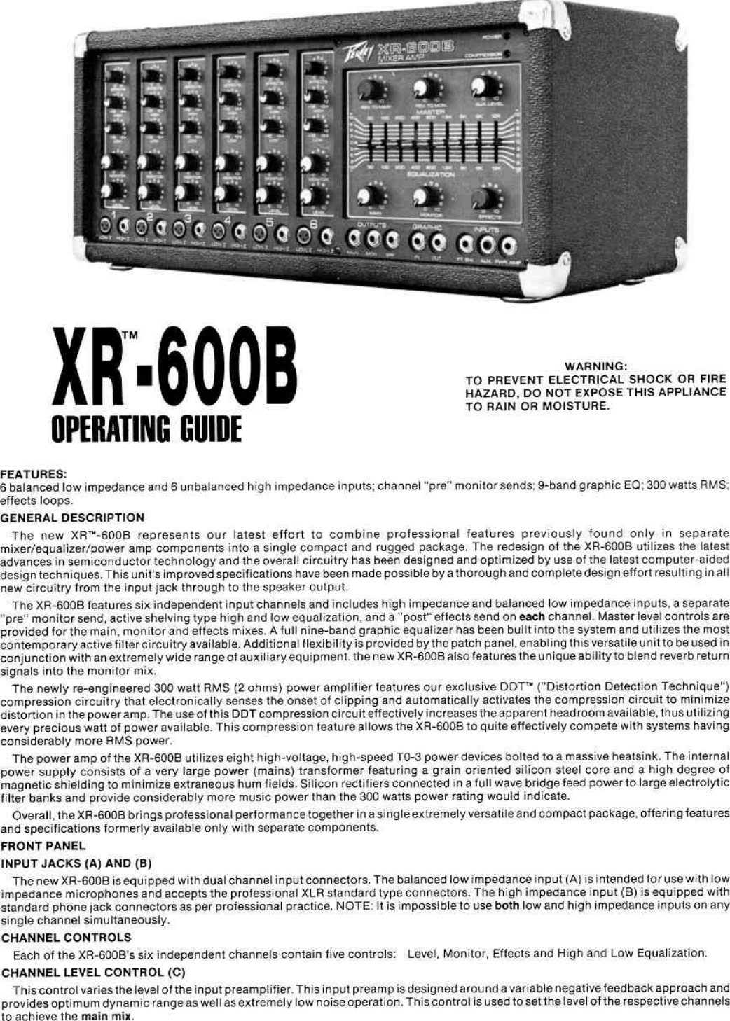 Page 1 of 6 - Peavey Peavey-Xr-600B-Users-Manual-  Peavey-xr-600b-users-manual