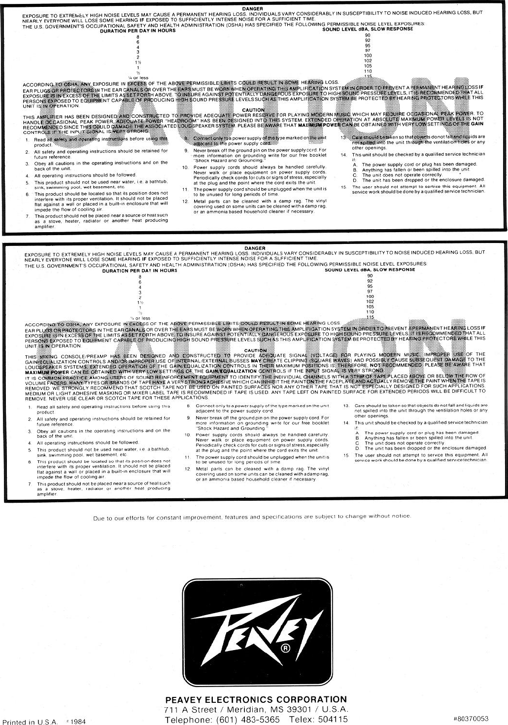 Page 6 of 6 - Peavey Peavey-Xr-600B-Users-Manual-  Peavey-xr-600b-users-manual