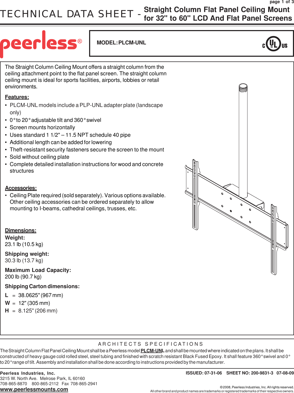 Peerless Industries Plcm Unl Users Manual 2009645reva