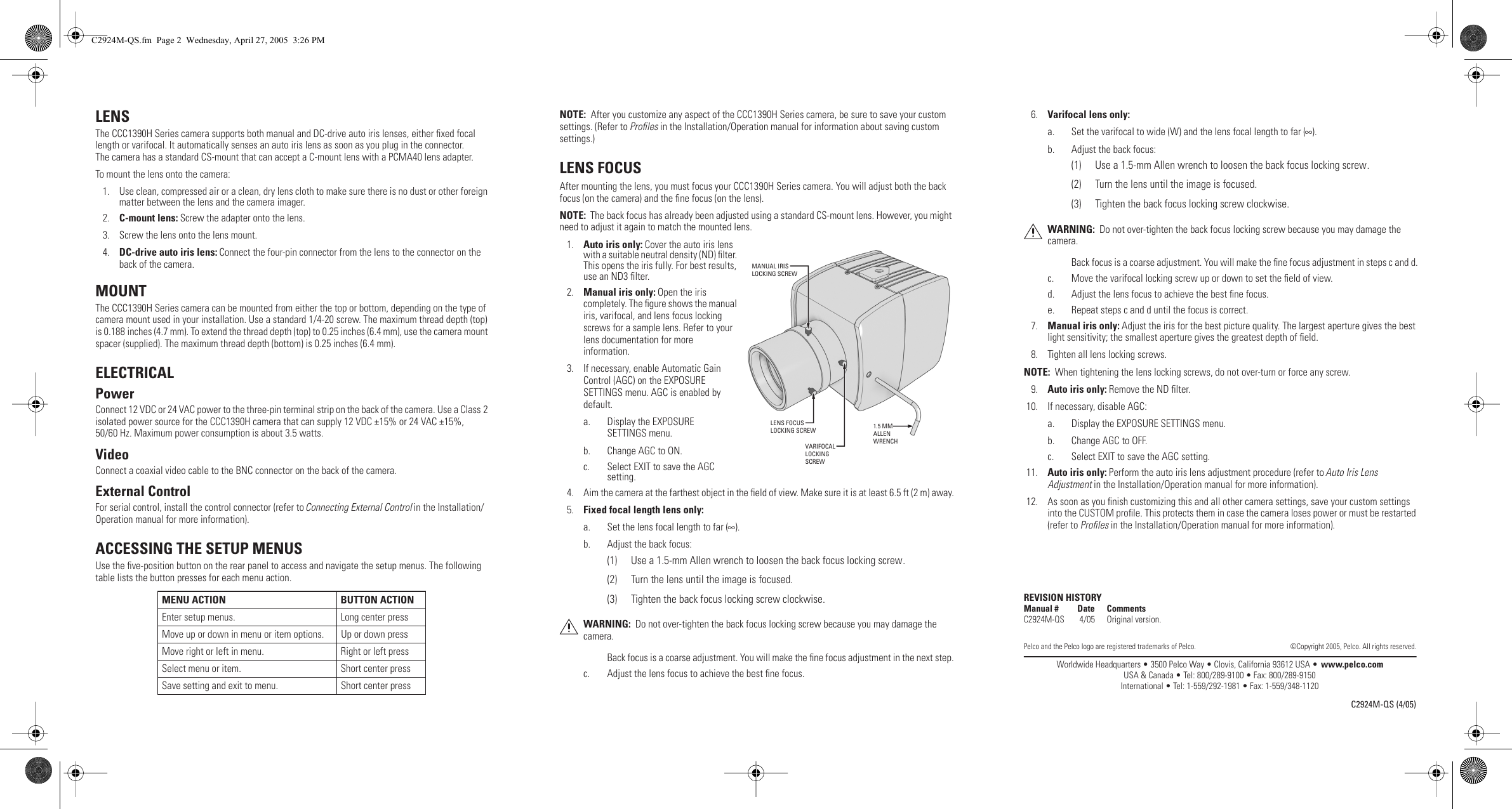 Page 2 of 2 - Pelco CCC1390H C2924M-QS User Manual  To The 2b5743b6-4fb5-4c45-b75f-7427bce0787d