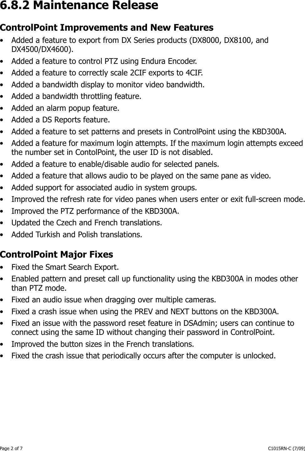 Page 2 of 7 - Pelco DS CONTROLPOINT 1.7 Pelco_DS_ControlPoint_Suport_ User Manual  To The 28eb28d1-d728-456f-bb4e-7deab4957fe6