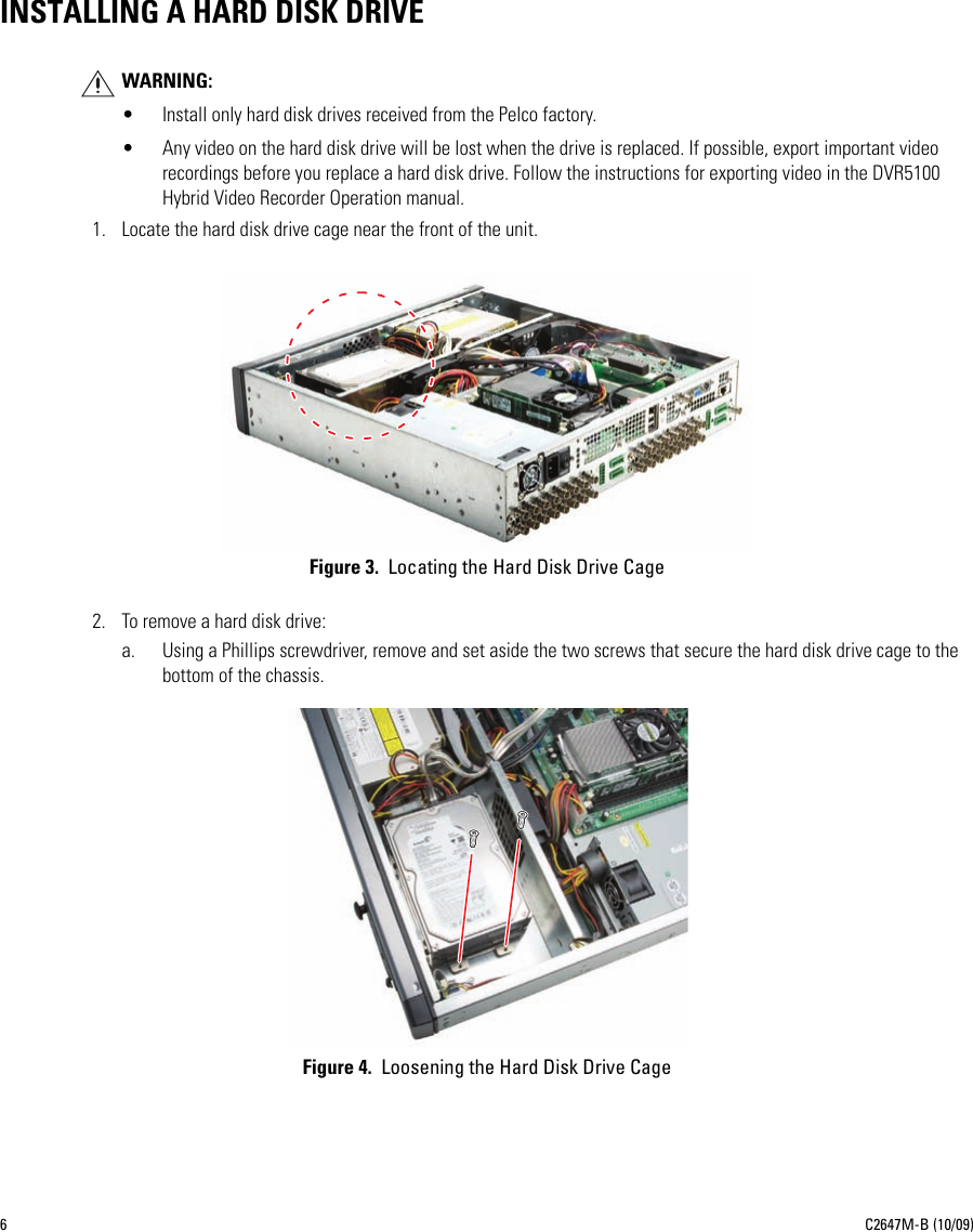 Page 6 of 12 - Pelco Pelco-Dvr5100-Series-Hybrid-Video-Recorder-Hard-Disk-Drive-Replacement-Kit-C2647M-B-Users-Manual- Pelco_DVR5100_Series_Hybrid_Video_Recorder_HDD_Inst_manual  Pelco-dvr5100-series-hybrid-video-recorder-hard-disk-drive-replacement-kit-c2647m-b-users-manual