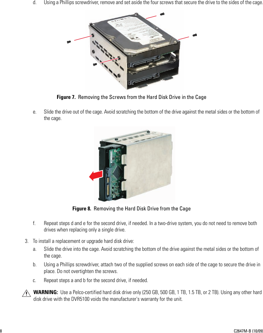 Page 8 of 12 - Pelco Pelco-Dvr5100-Series-Hybrid-Video-Recorder-Hard-Disk-Drive-Replacement-Kit-C2647M-B-Users-Manual- Pelco_DVR5100_Series_Hybrid_Video_Recorder_HDD_Inst_manual  Pelco-dvr5100-series-hybrid-video-recorder-hard-disk-drive-replacement-kit-c2647m-b-users-manual