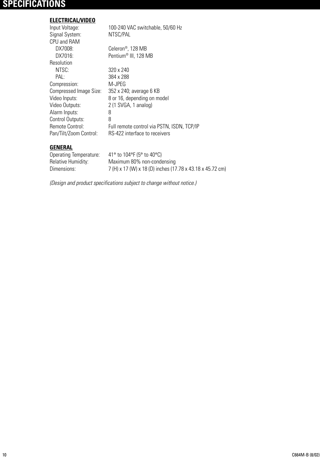 Page 10 of 12 - Pelco Pelco-Pelco-Dx7000-Users-Manual- Spectra III-A4  Pelco-pelco-dx7000-users-manual