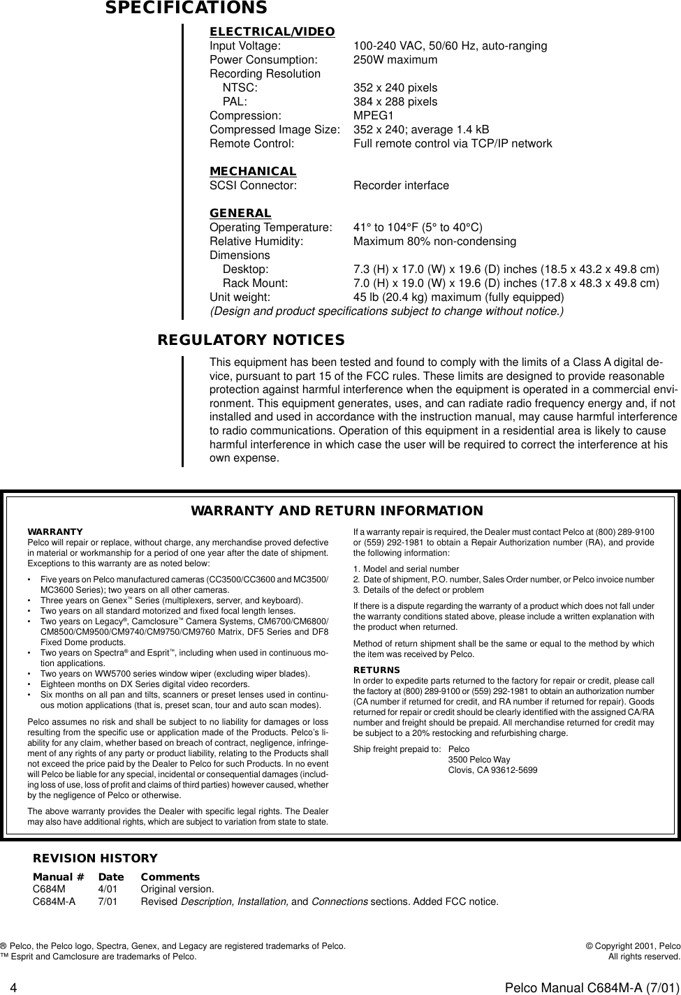 Page 4 of 4 - Pelco Pelco-Pelco-Dx9000-Series-Video-Storage-Unit-C684M-A-Users-Manual- 8-page Manual  Pelco-pelco-dx9000-series-video-storage-unit-c684m-a-users-manual