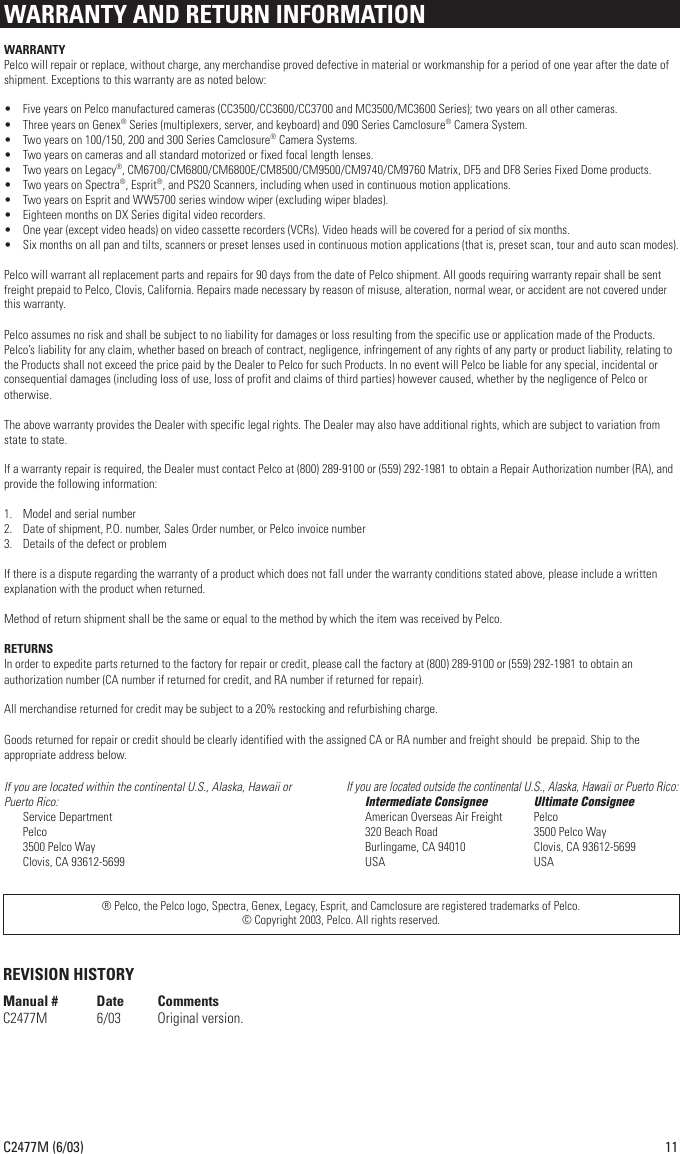 Page 11 of 12 - Pelco Pelco-Pelco-Ics090-Users-Manual- C2462M  Pelco-pelco-ics090-users-manual