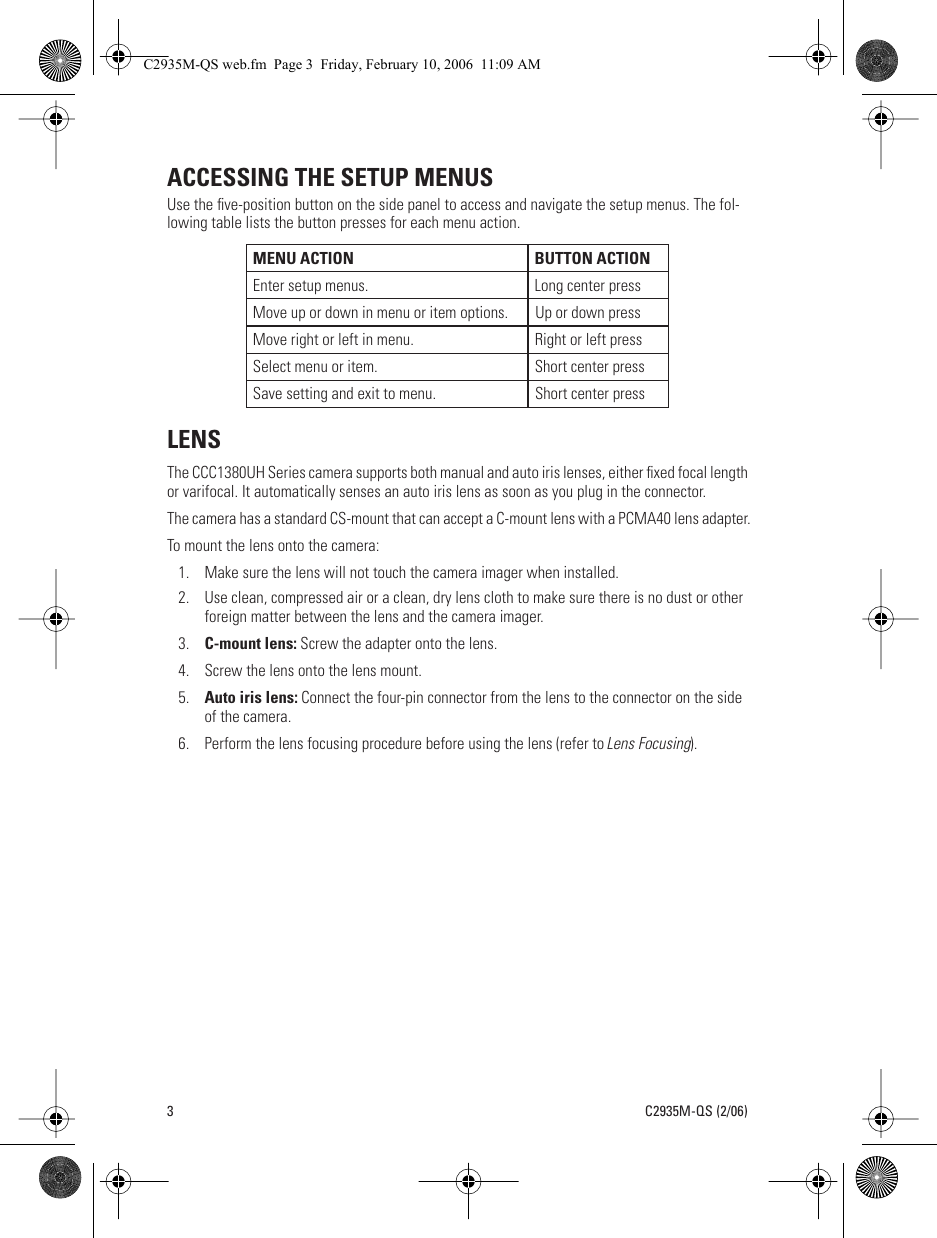 Page 3 of 6 - Pelco Pelco-Pelco-Security-Camera-Ccc1380Uh-6X-Users-Manual- CCC1380UH Series Color Camera_guide Pelco-pelco-security-camera-ccc1380uh-6x-users-manual