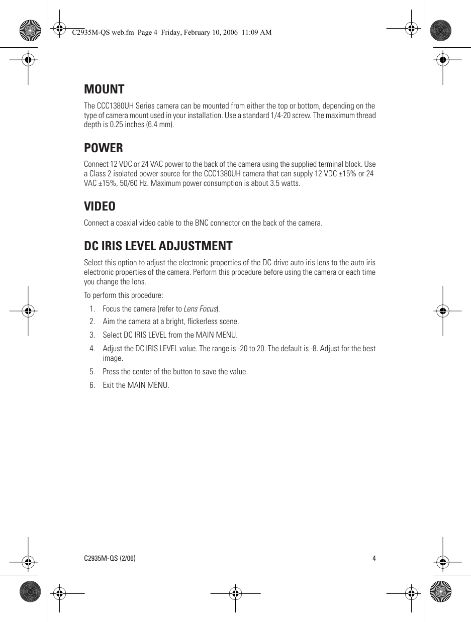 Page 4 of 6 - Pelco Pelco-Pelco-Security-Camera-Ccc1380Uh-6X-Users-Manual- CCC1380UH Series Color Camera_guide Pelco-pelco-security-camera-ccc1380uh-6x-users-manual