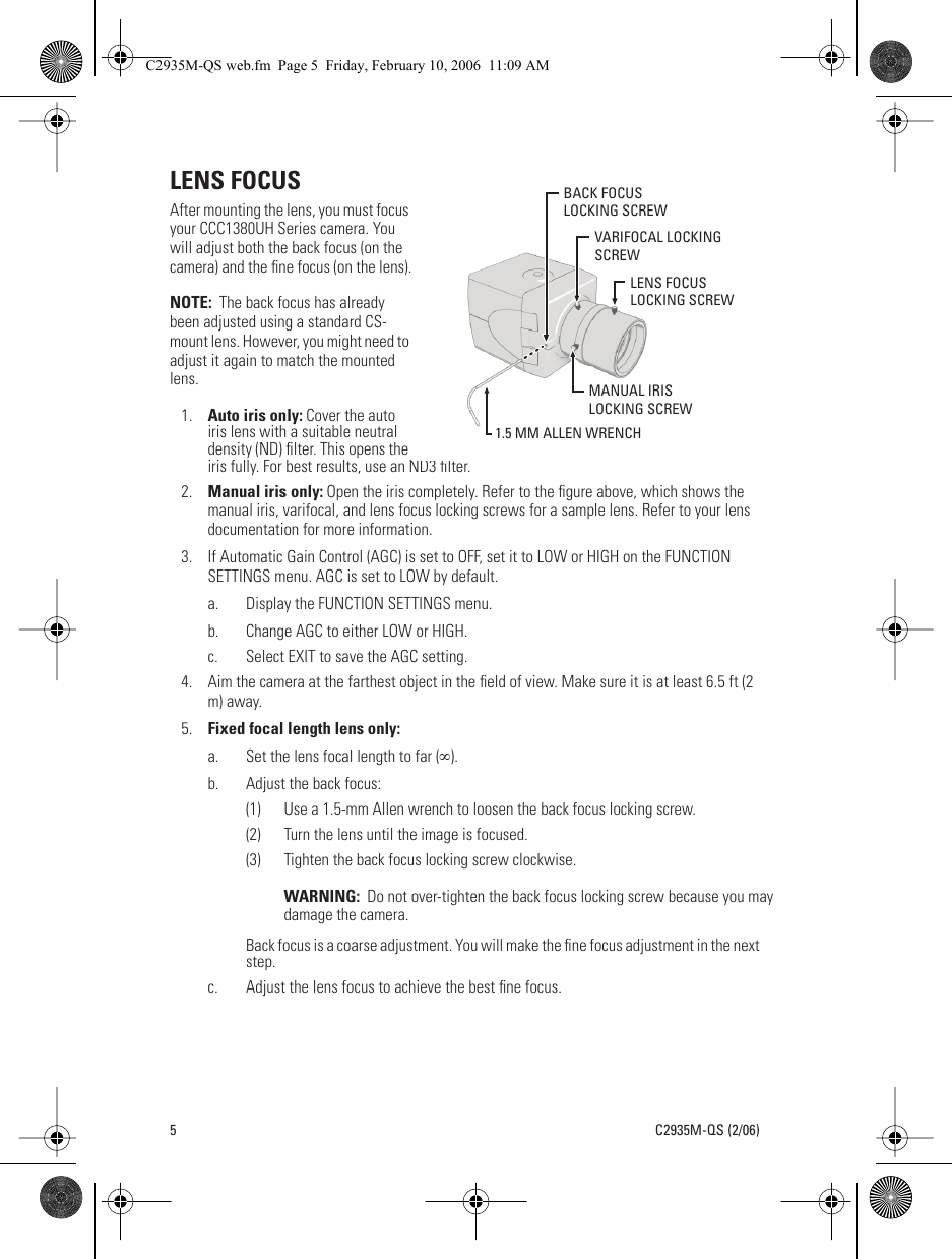 Page 5 of 6 - Pelco Pelco-Pelco-Security-Camera-Ccc1380Uh-6X-Users-Manual- CCC1380UH Series Color Camera_guide Pelco-pelco-security-camera-ccc1380uh-6x-users-manual