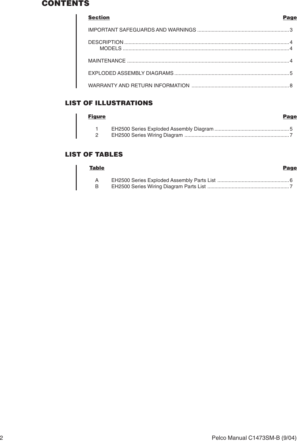 Page 2 of 8 - Pelco Pelco-Pelco-Security-Camera-Eh2512-Users-Manual- EH2500 Series Dust-Tight Enclosure_service Manual  Pelco-pelco-security-camera-eh2512-users-manual