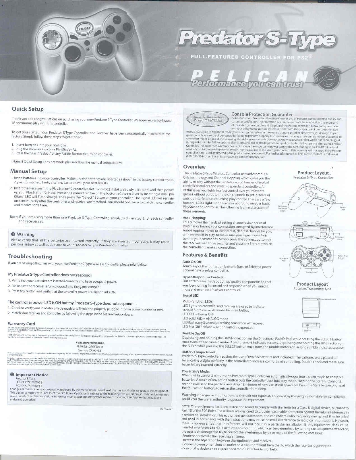 pelican wireless ps2 controller