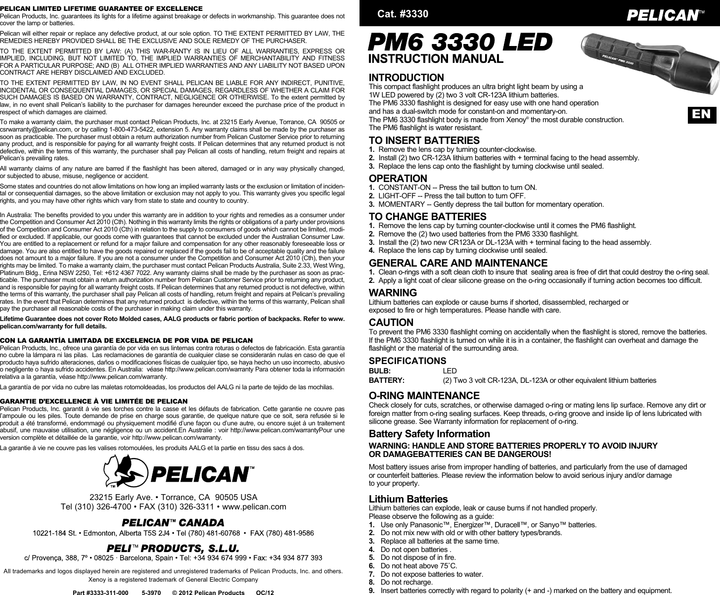 Page 1 of 2 - Pelican Pelican-Pm6-3330-Users-Manual-  Pelican-pm6-3330-users-manual